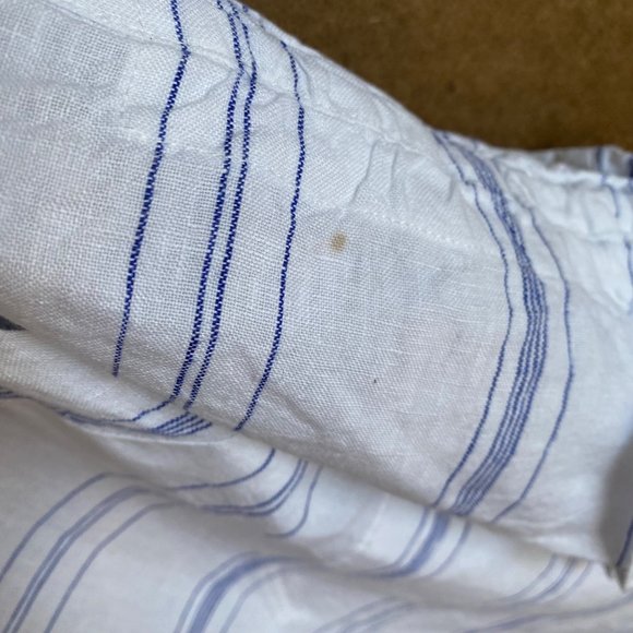 size‎ S John Mark linen white/blue striped button blouse cinch 3/4 sleeve - Picture 4 of 8